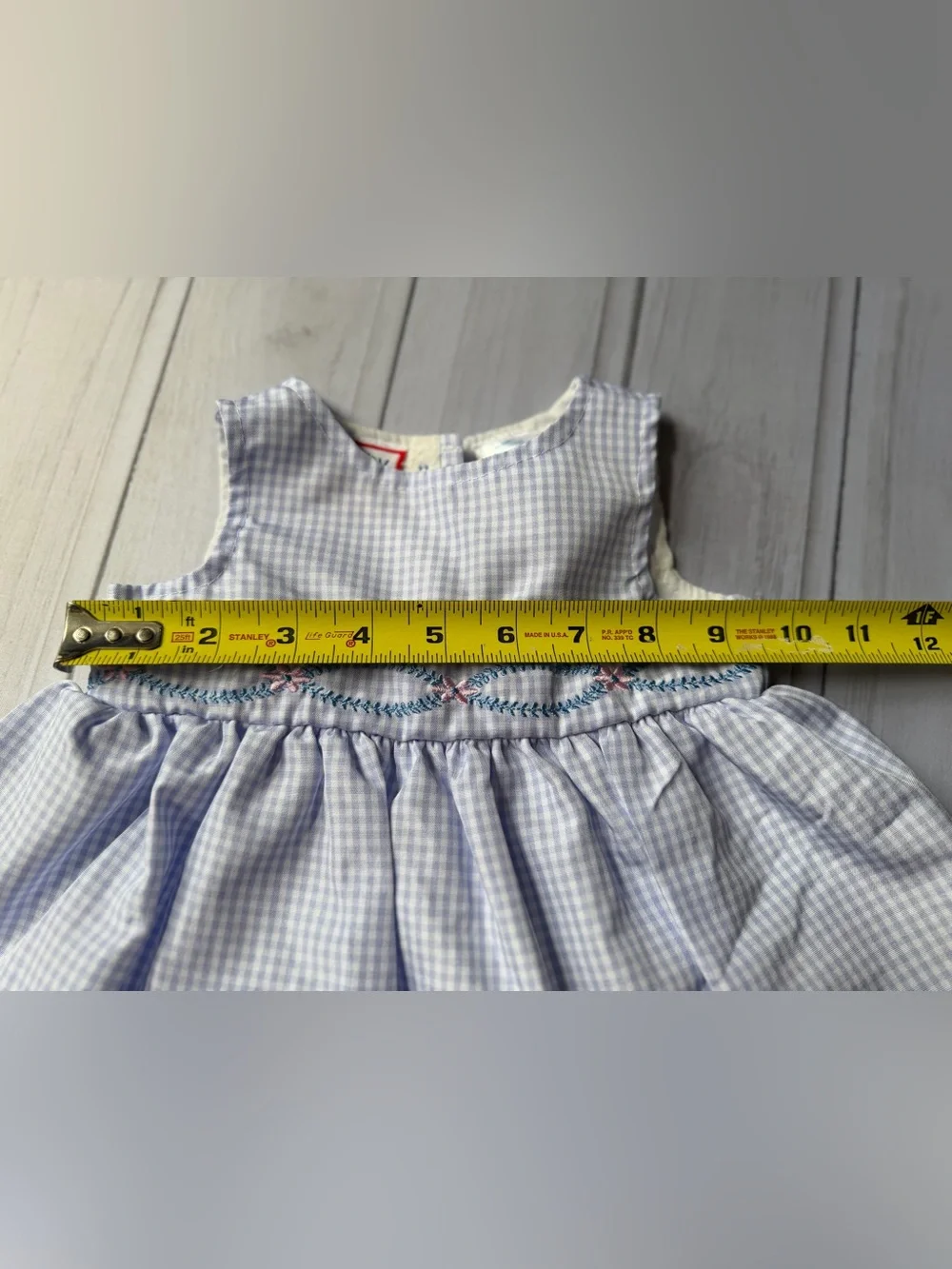 Vintage 90’s Baby Togs blue white gingham sleeveless embroidered dress. 3-6 mo